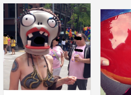 stupid woman she wore a zombie mask it doesn t scare so much on the left it s red the thing is shiny it s a finger but it s not disgusting do you think so the image shows